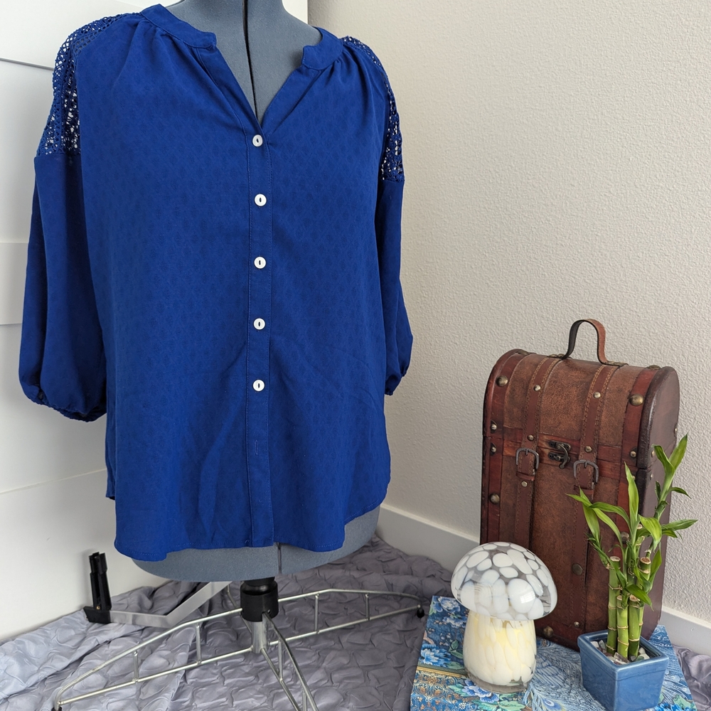 Blue Women's Top with Button Detail